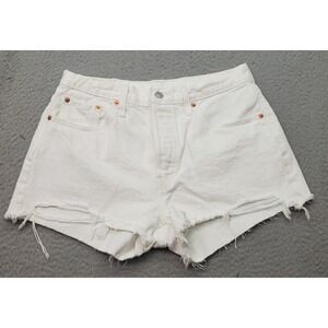 Levi's Cut-Off Shorts Women's White Solid Frayed‎ Hem 5-Pocket Design Button Fly